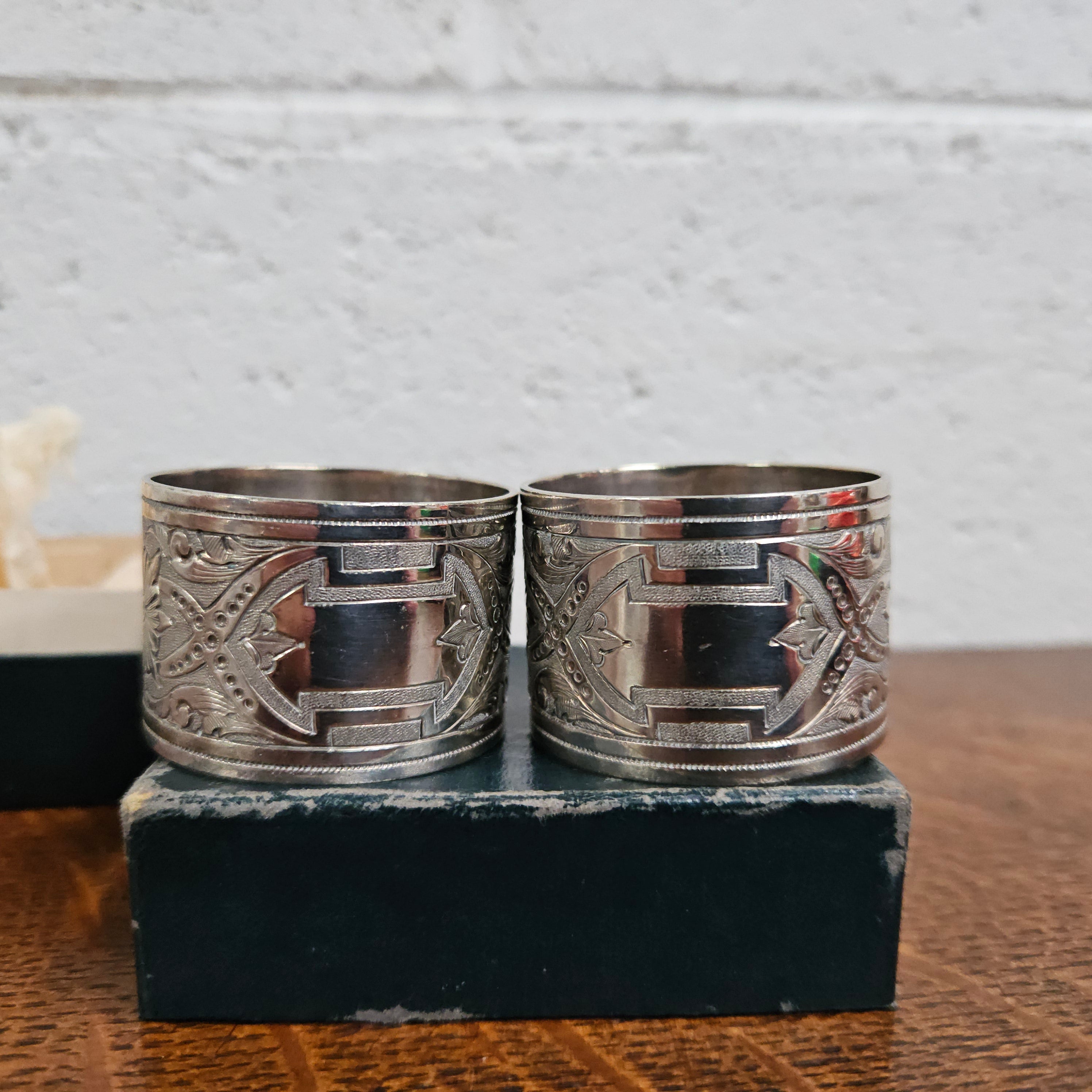Pair Antique Engraved Silver Plated Serviette Rings | Antique & Vintage | Moonee Ponds Antiques | Australia Wide Delivery