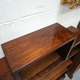 Australian blackwood Arts and Crafts bookcase with two fully adjustable shelves. It has been sourced locally. Made with solid Australian blackwood, this Arts and Crafts bookcase boasts two fully adjustable shelves for versatile storage options. Its good original detail adds a touch of character and charm. 