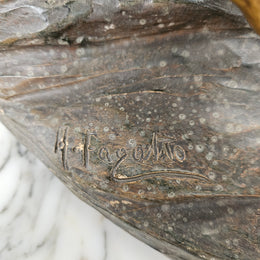 Antique Gilded Terracotta Signed Sculpture