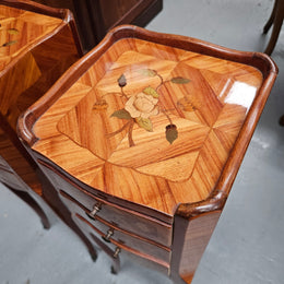 Miniature Pair of Marquetry Inlaid Louis XV Style Bedsides