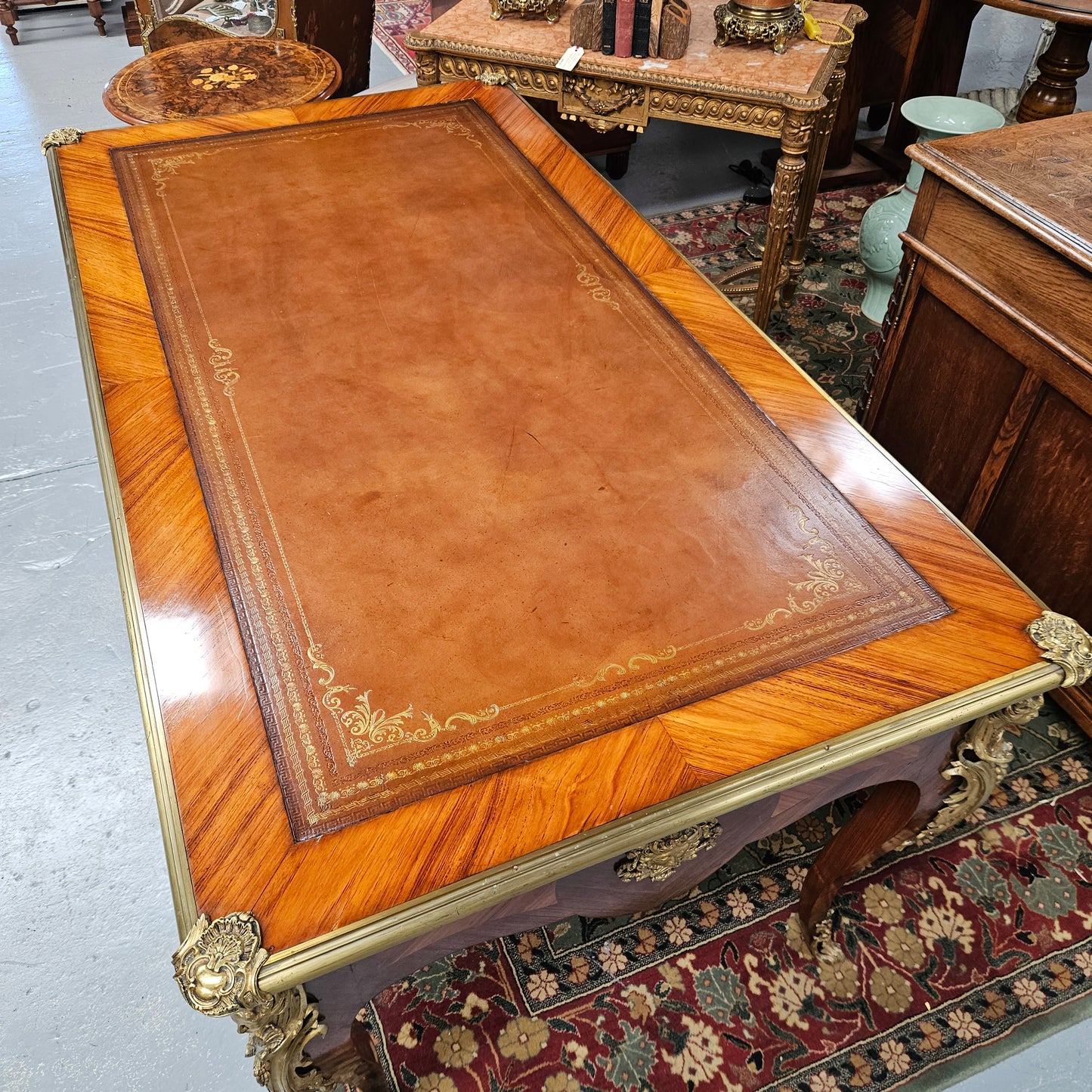 Exceptional 19th Century Louis XV Style Kingwood & Rosewood"Bureau Plat" Leather Top Desk