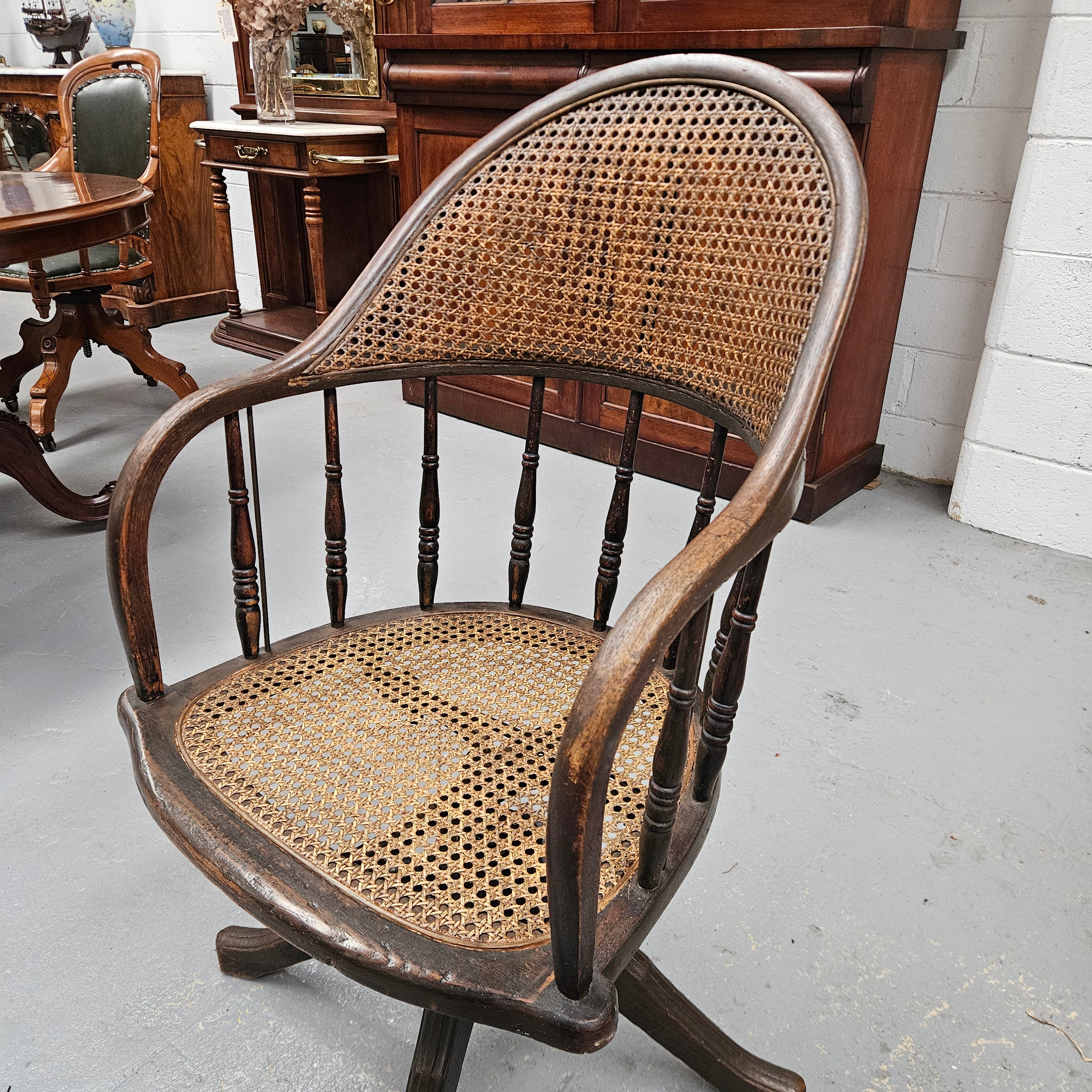 Antique Cane & Oak Office Desk Chair | Antique & Vintage | Moonee Ponds Antiques | Australia Wide Delivery