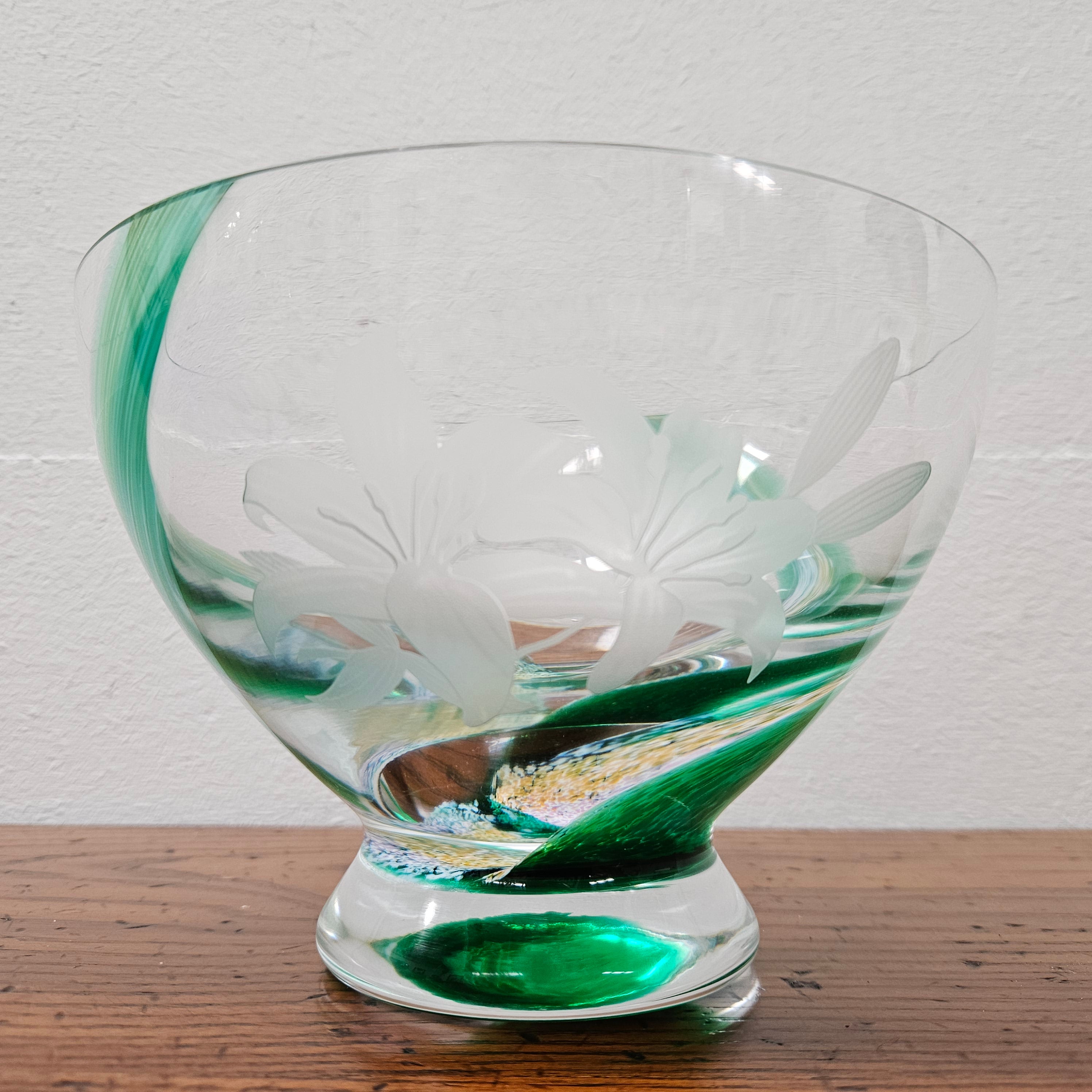 Caitness Green Swirl & Etched Glass Vase | Antique & Vintage | Moonee Ponds Antiques | Australia Wide Delivery