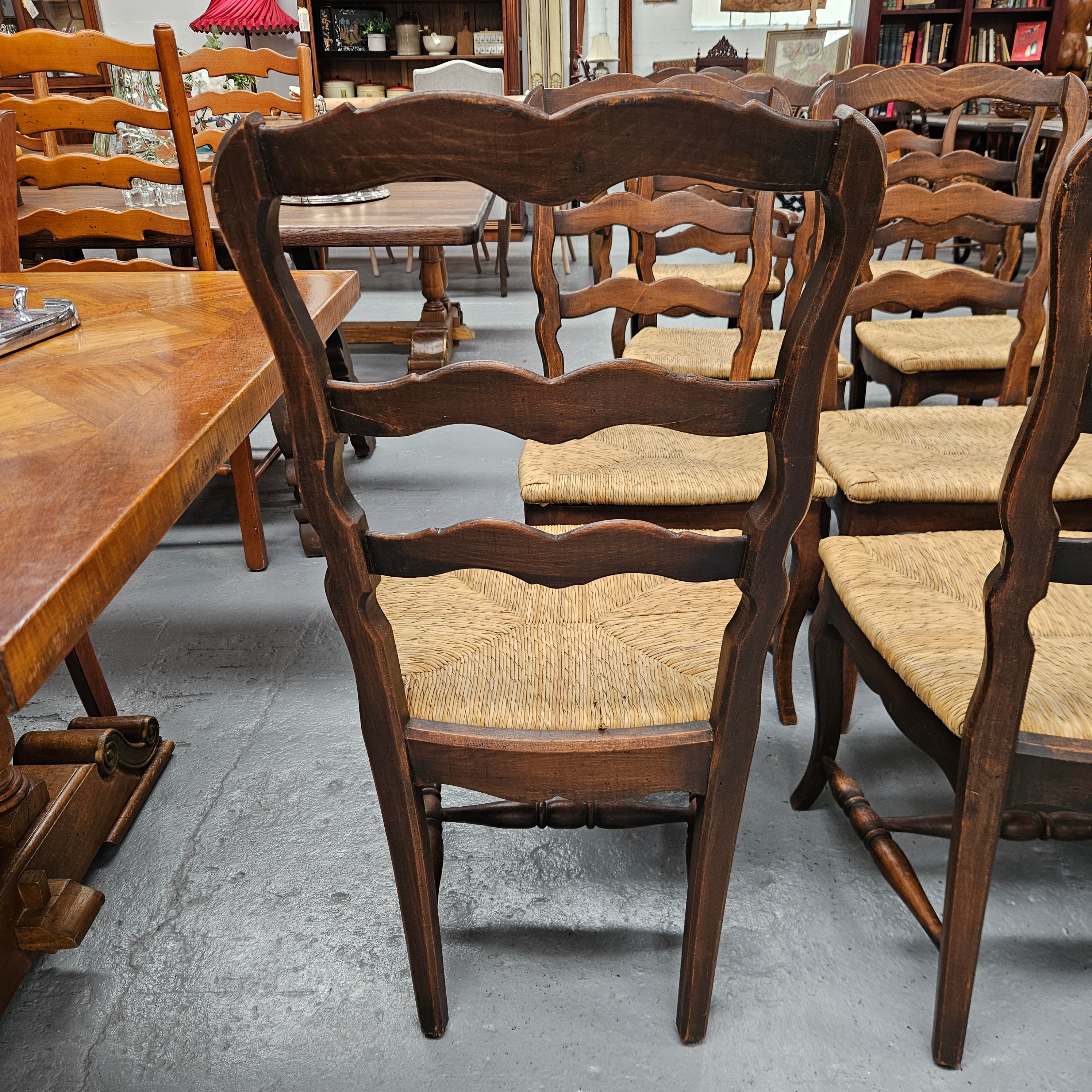 Set of Ten French Oak Rush Seats 8 Dining Chairs & 2 Carvers | Antique & Vintage | Moonee Ponds Antiques | Australia Wide Delivery