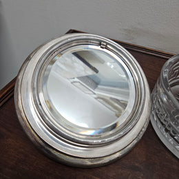 Unusual Victorian Vanity Glass Container with "Greek Key Pattern to Base" with a Silver Lid & Internal Mirror