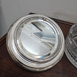 Unusual Victorian Vanity Glass Container with "Greek Key Pattern to Base" with a Silver Lid & Internal Mirror | Antique & Vintage | Moonee Ponds Antiques | Australia Wide Delivery