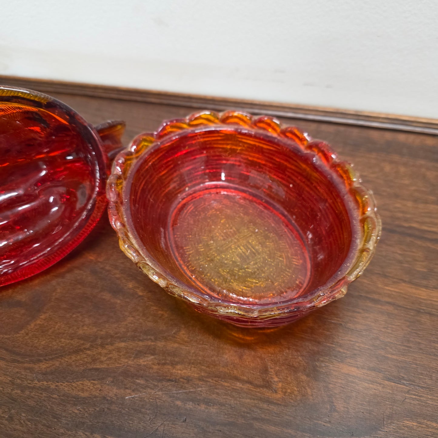 Vintage Amberina Glass Hen on Nest