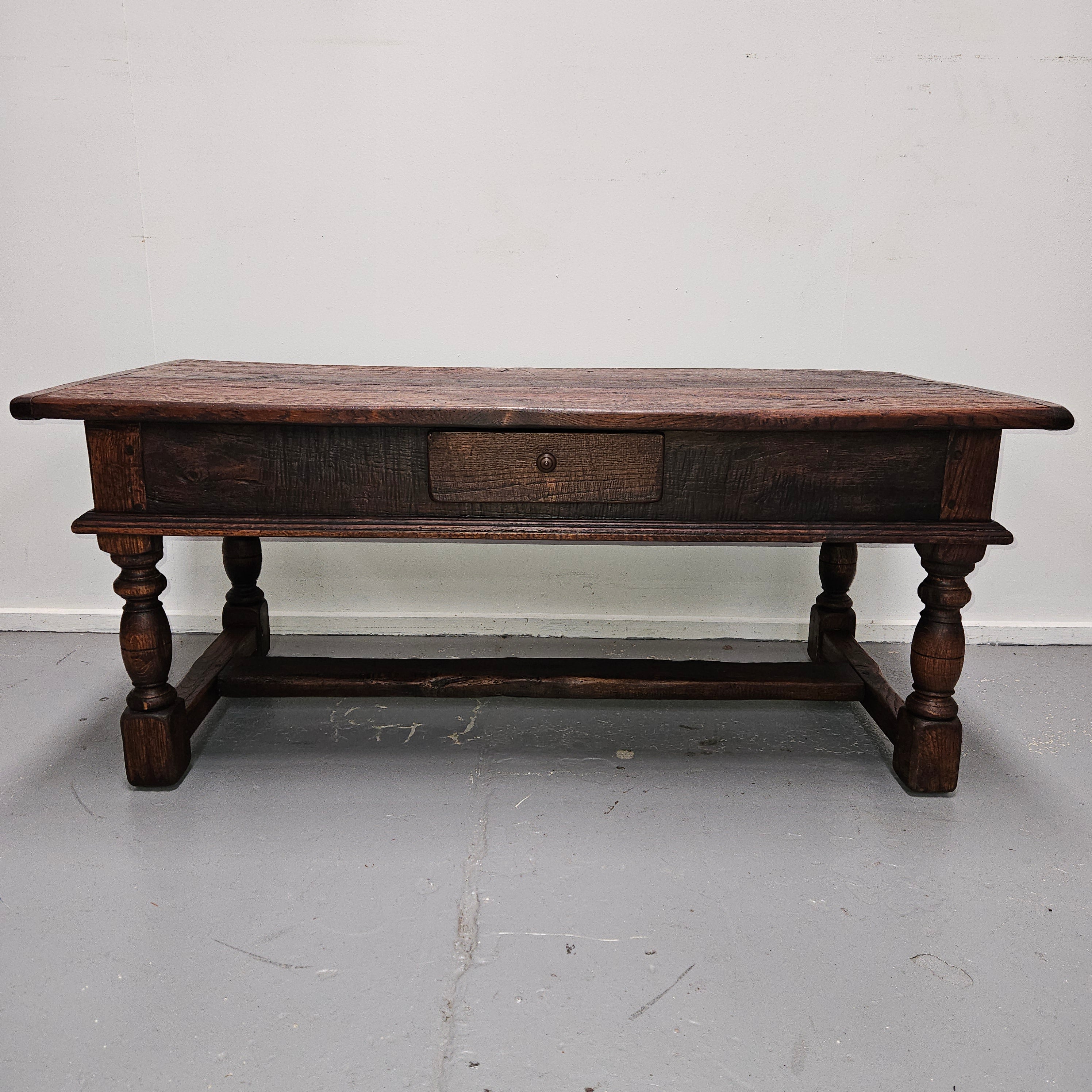 French Oak One Drawer Stretcher Base Coffee Table | Antique & Vintage | Moonee Ponds Antiques | Australia Wide Delivery