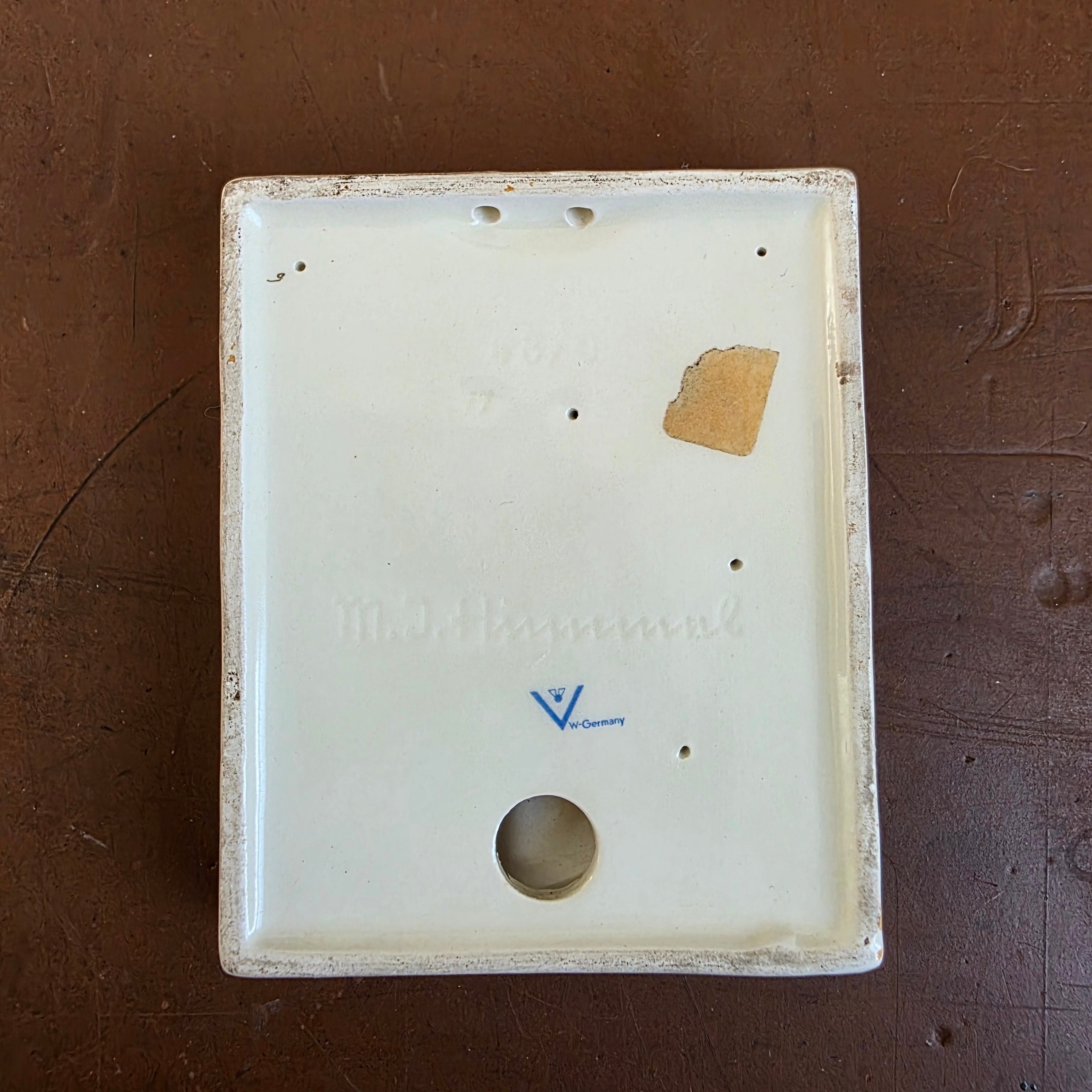 Back of Hummel Madonna and Child plaque with impressed signature and West Germany mark