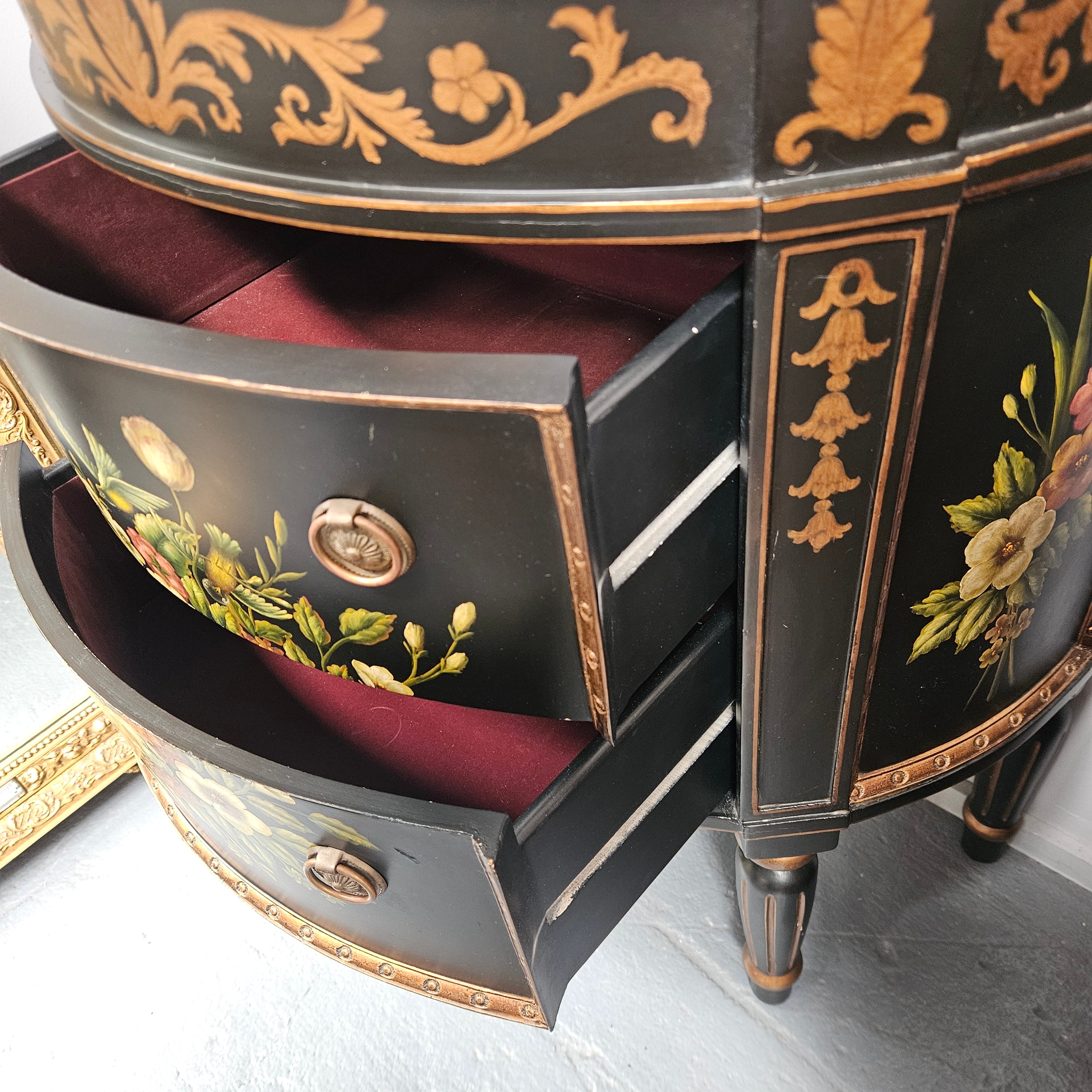 French Style Ebonised Hand Painted Chest of Drawers | Antique & Vintage | Moonee Ponds Antiques | Australia Wide Delivery