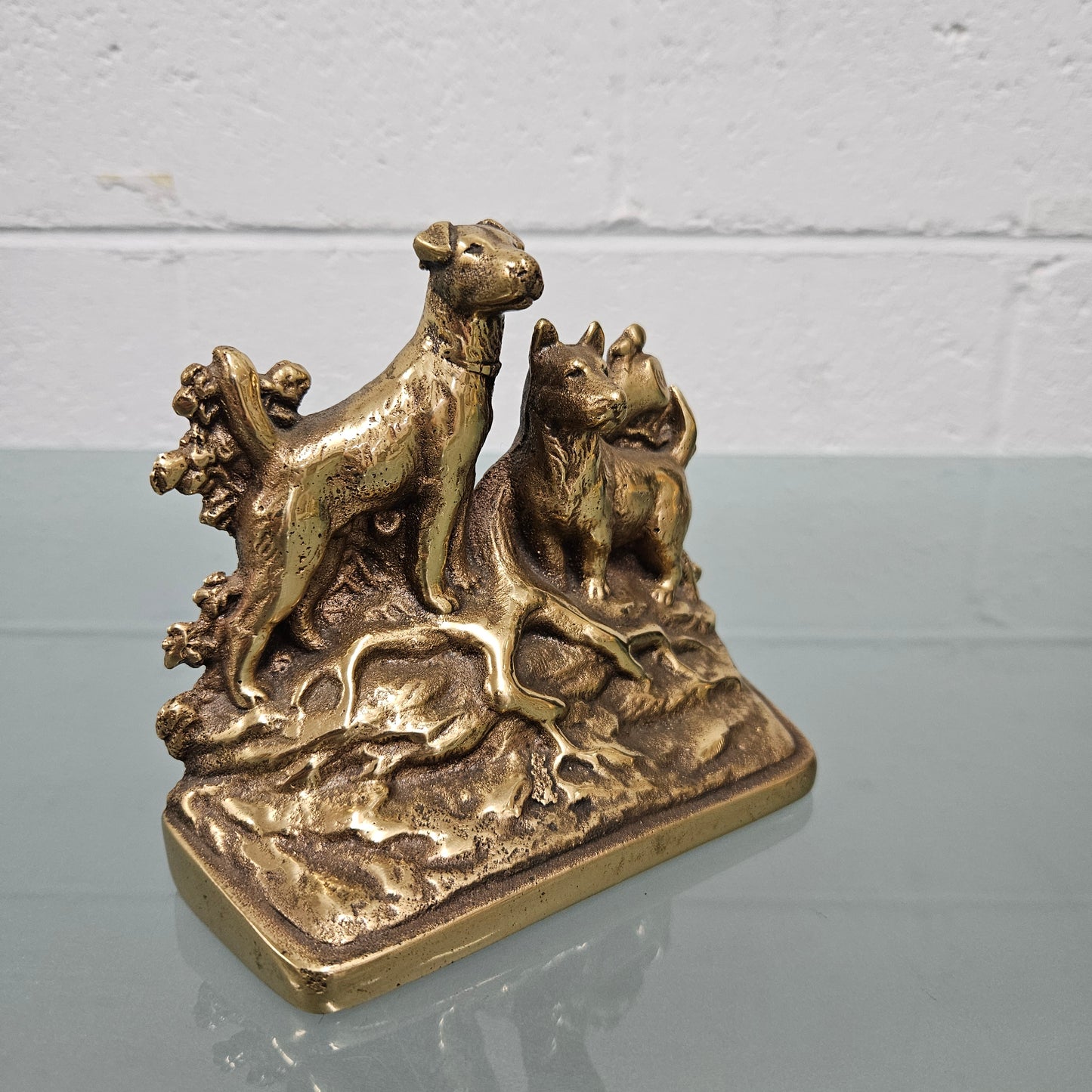 Vintage Brass Dogs Bookend