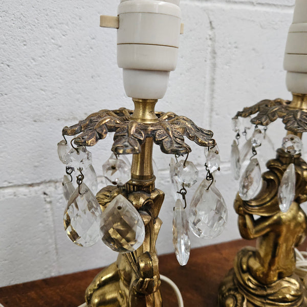 Pair of Vintage Gilt Cherub Lamps