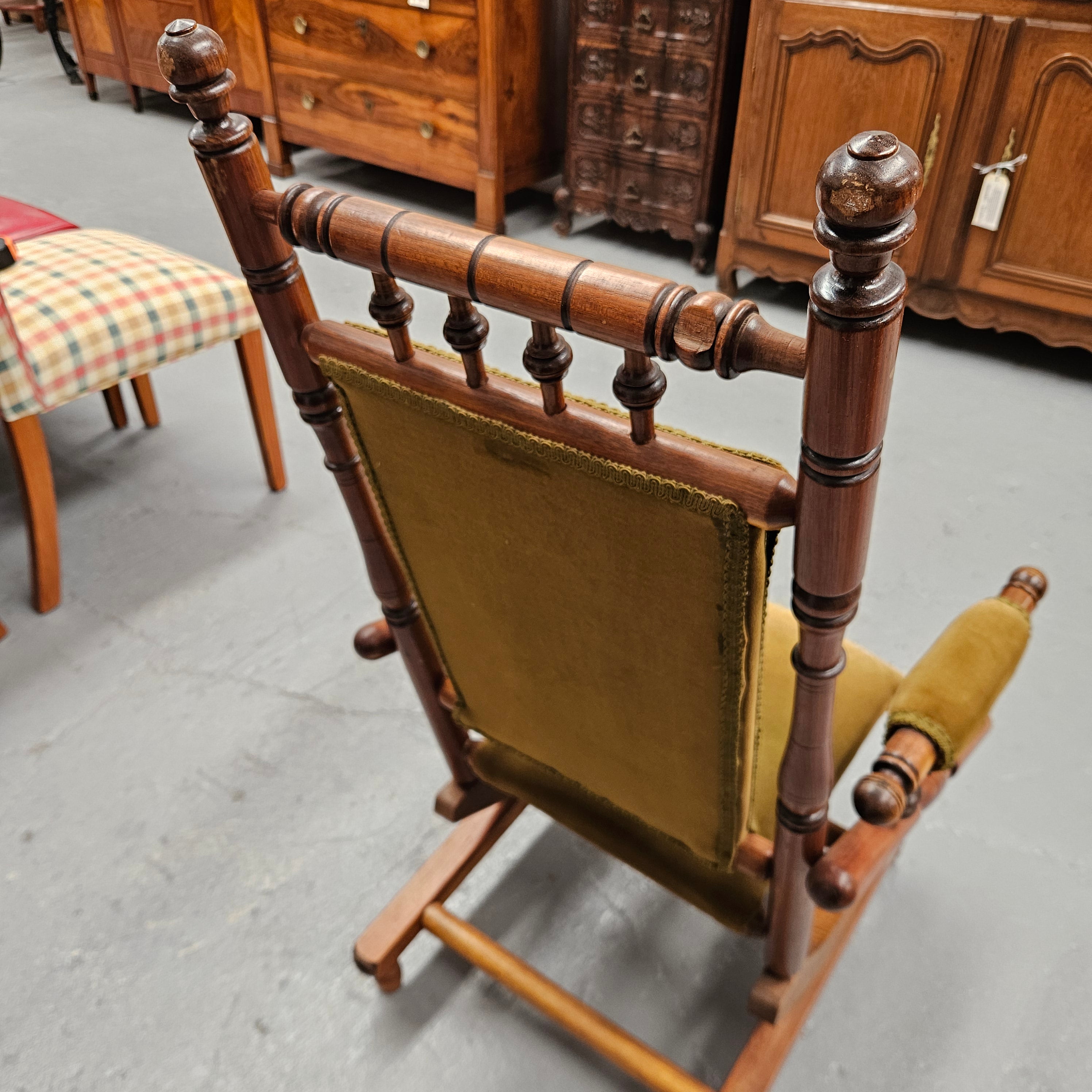 Edwardian Walnut Upholstered Rocking Chair | Antique & Vintage | Moonee Ponds Antiques | Australia Wide Delivery