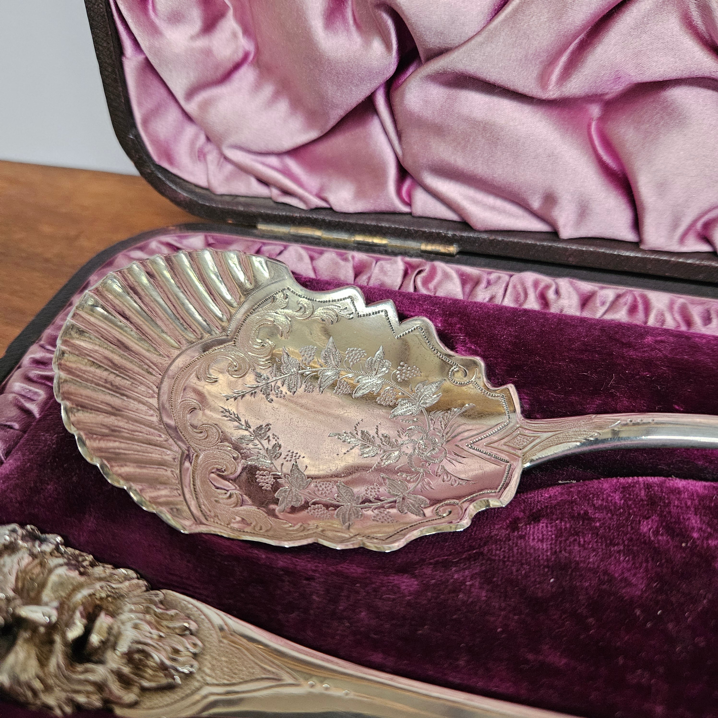 Superior Pair of Solid Silver Georgian Berry Serving Spoons in Case | Antique & Vintage | Moonee Ponds Antiques | Australia Wide
