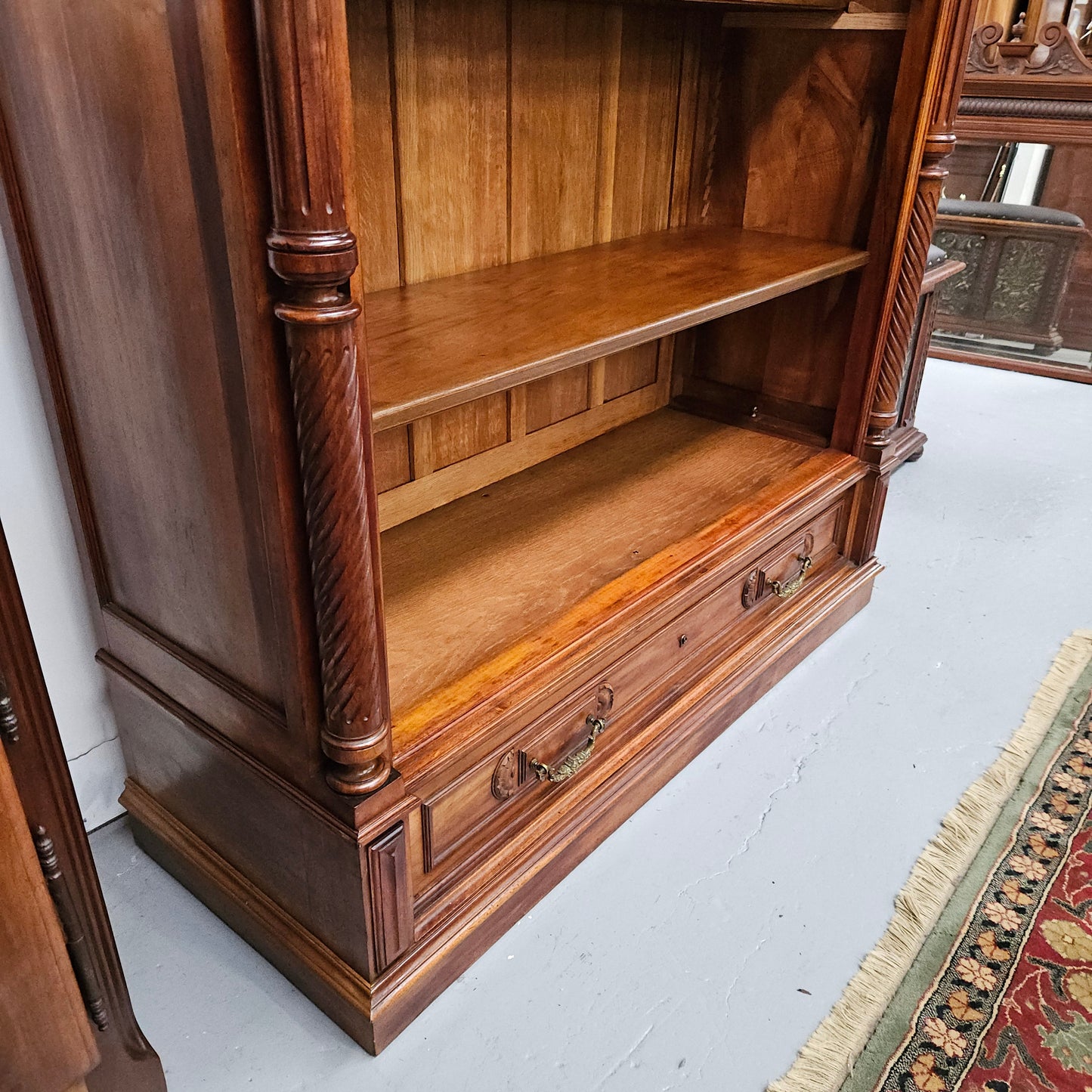 Henry 2nd Style 19th Century Walnut Open Bookcase With Drawer