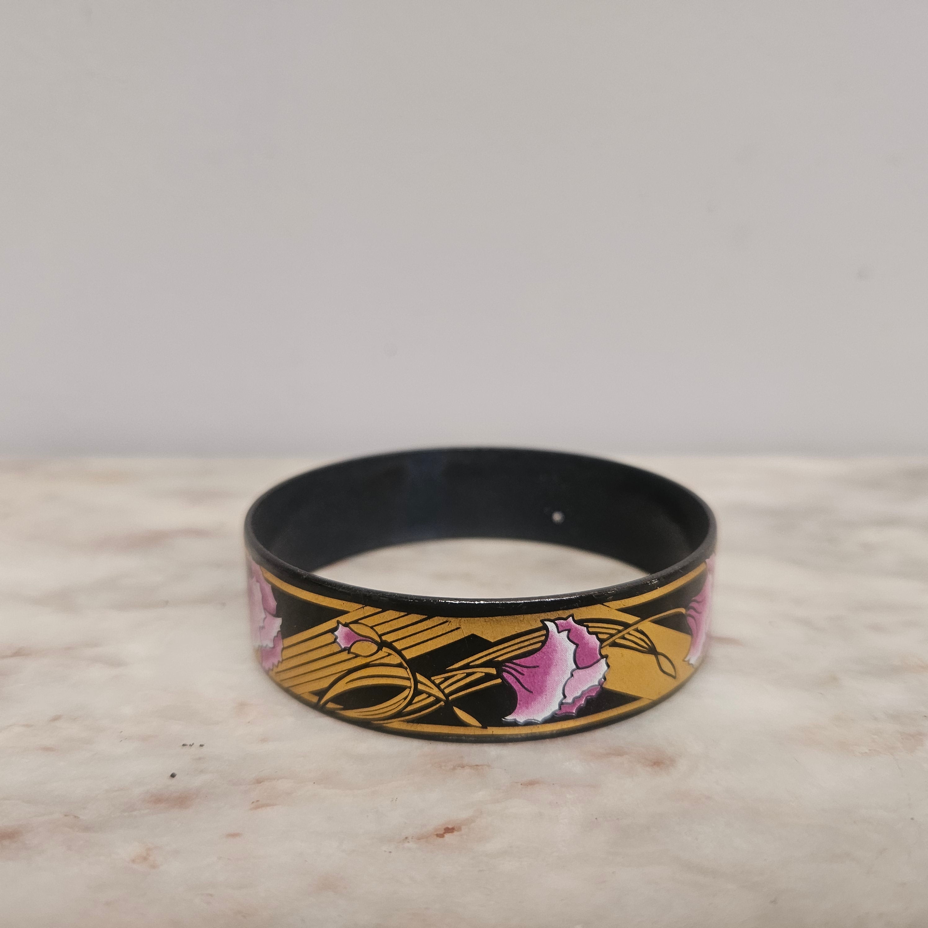 Vintage "Michaela Frey" Black Enamel Gold Tone Bangle / Bracelet | Antique & Vintage | Moonee Ponds Antiques | Australia Wide Delivery