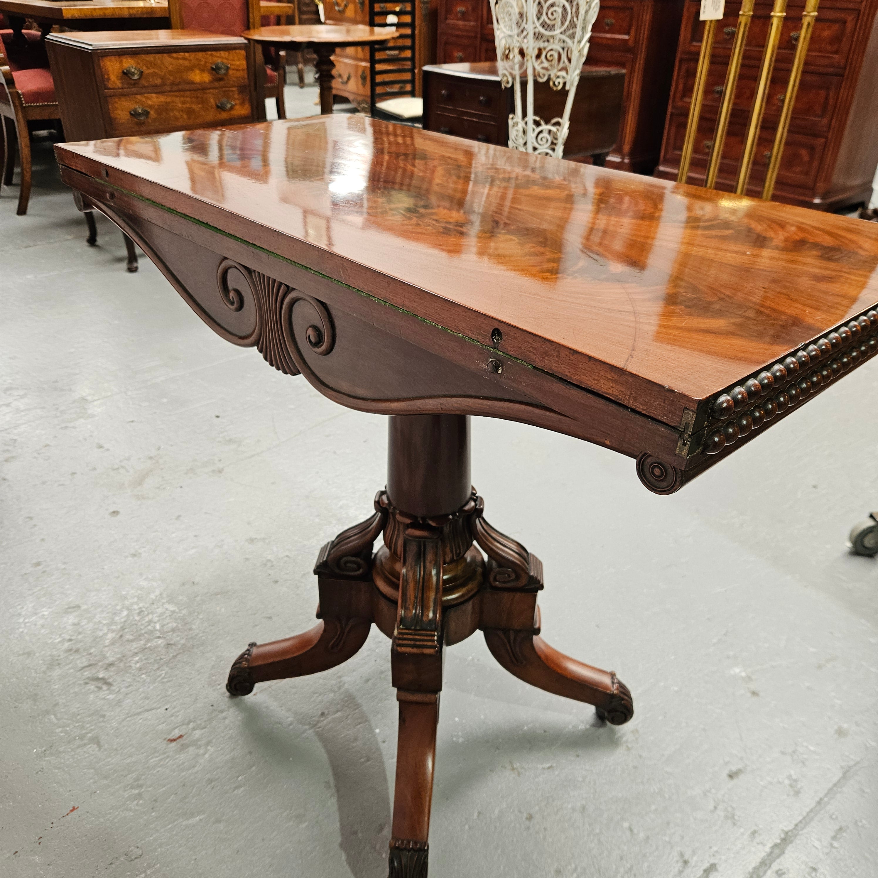 Lovely William IV Games Table In Flame Mahogany | Antique & Vintage | Moonee Ponds Antiques | Australia Wide Delivery