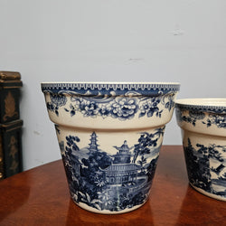 Vintage Set of Three Blue & White Planters