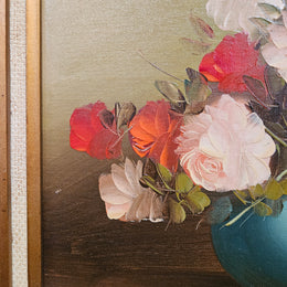 Vintage Signed Floral Oil on Board