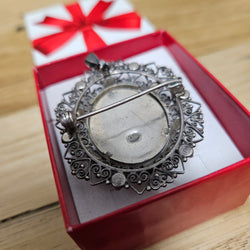 Vintage Silver (800) Filigree Frame With Stunning Hand Painted Portrait Of A Lady