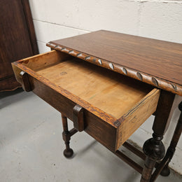 Period Oak Side Table With Drawer
