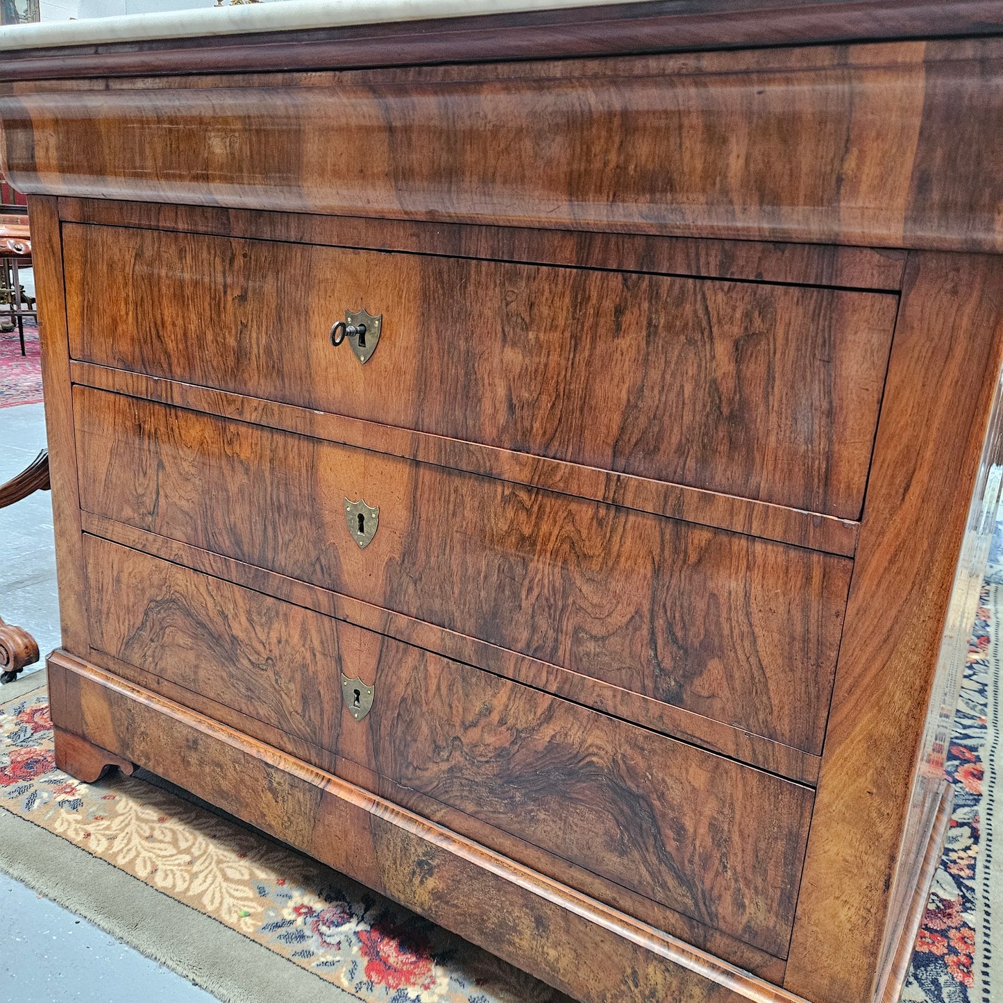 19th Century Louis Phillipe Chest  of Figured Walnut and Marble Top