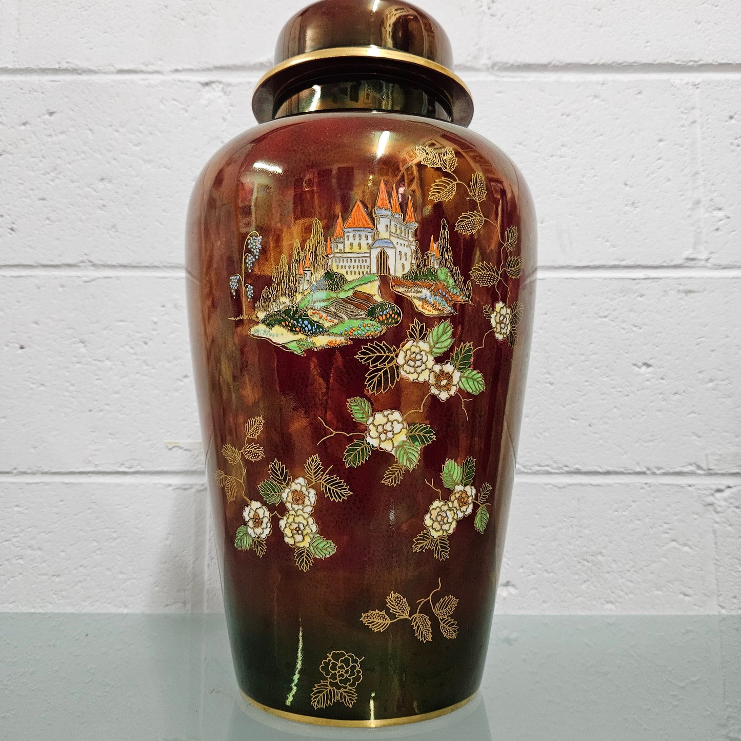 Very Large Crown Devon Hand Painted Ruby Lustre Vase