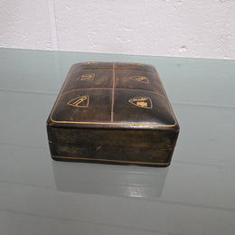 Superb Vintage Gold Embossed Leather Trinket Box