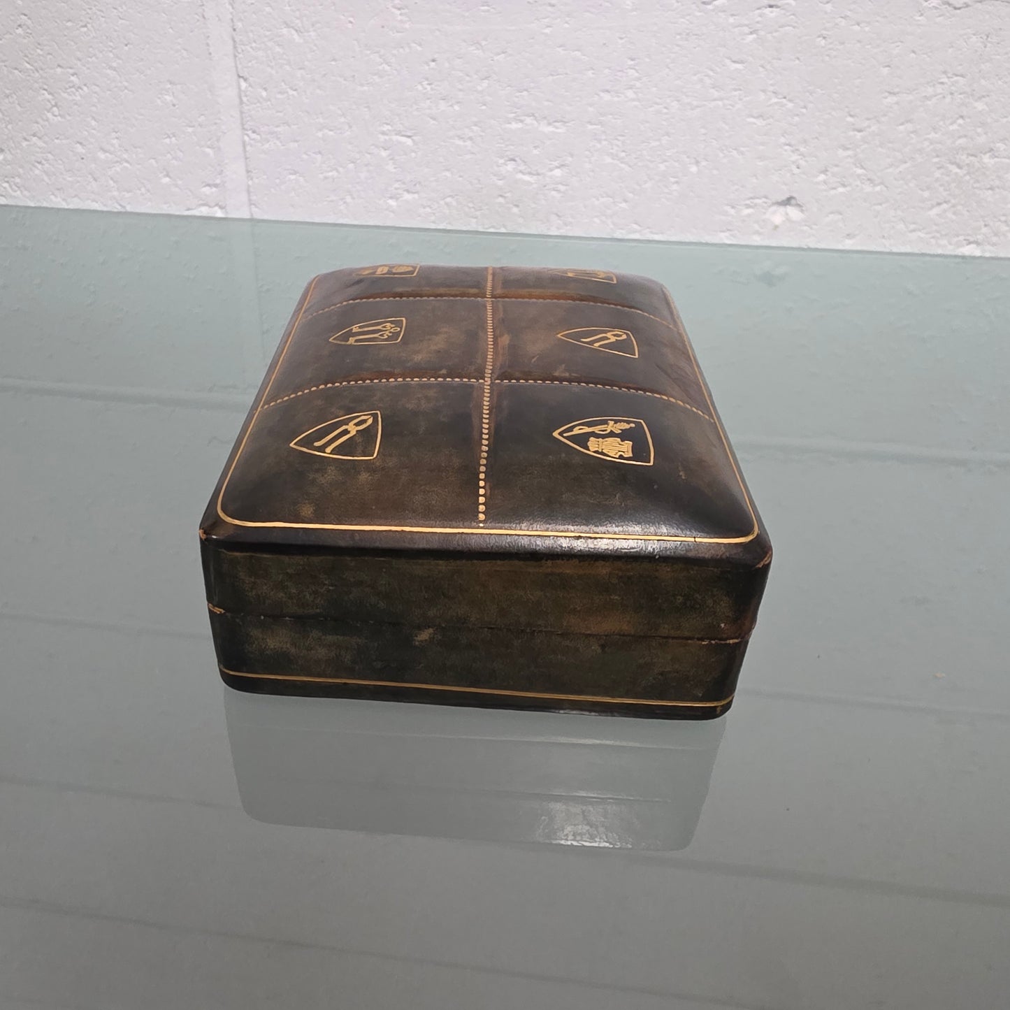 Superb Vintage Gold Embossed Leather Trinket Box
