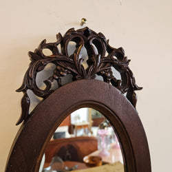 Beautiful Jarrah Carved Oval Wall Mirror | Antique & Vintage | Moonee Ponds Antiques | Australia Wide Delivery