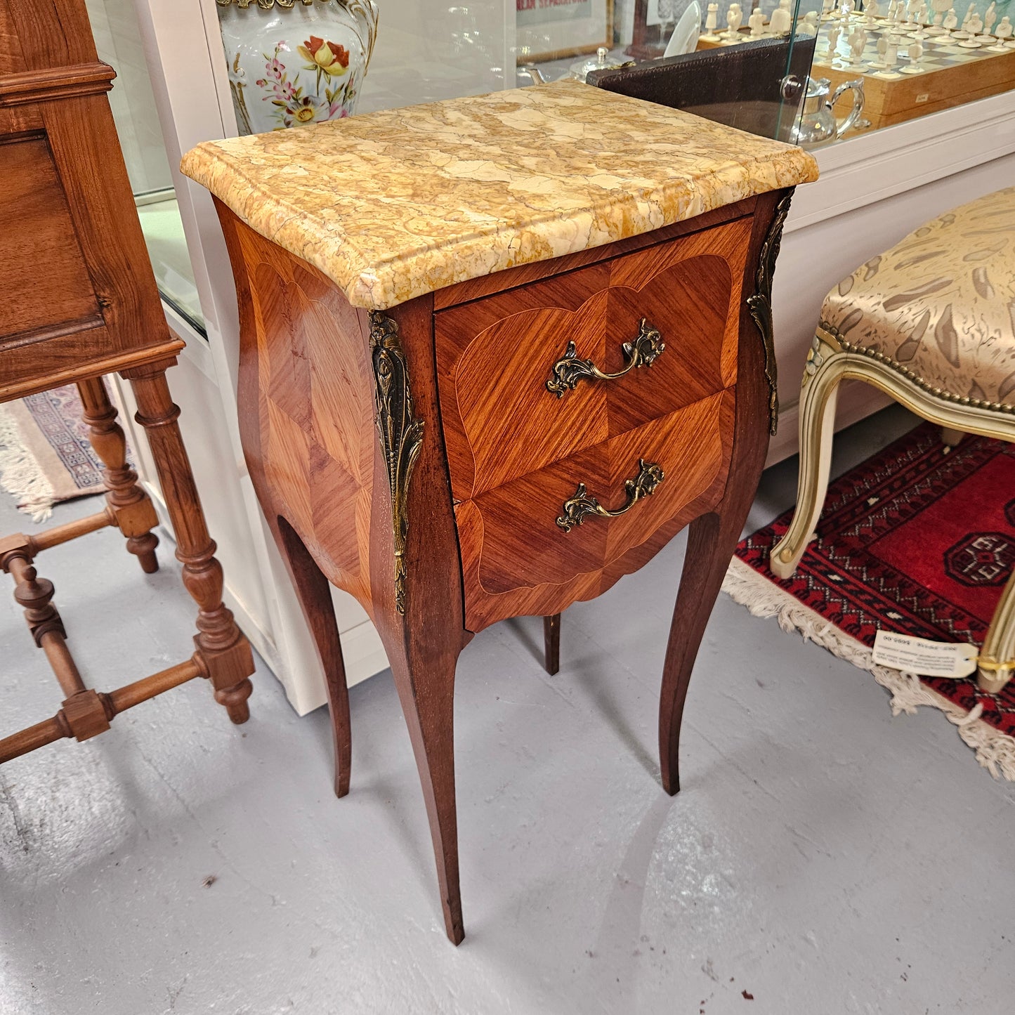 Louis XV Style Marble Top Bedside Table