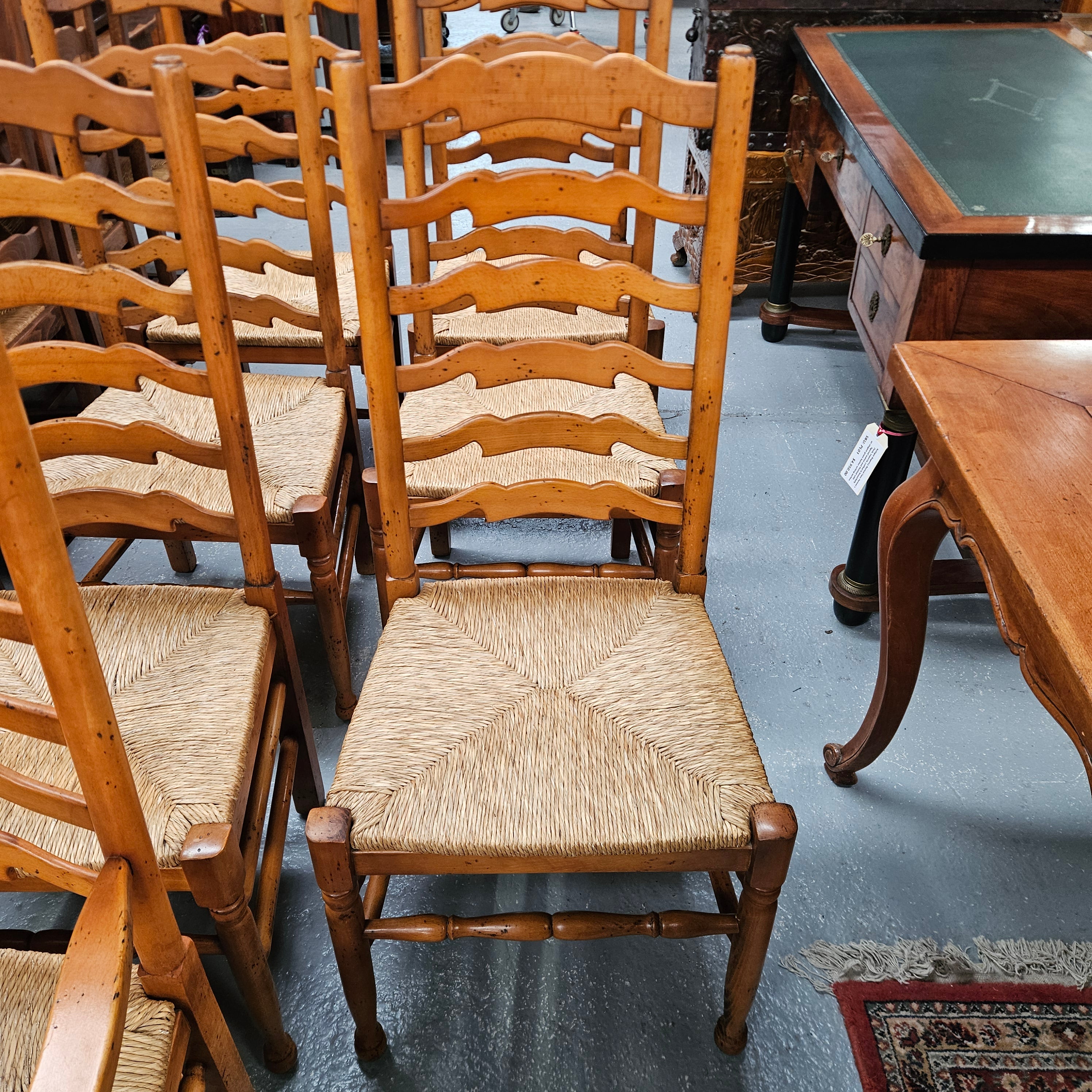 Vintage Set of 8 Beech Wood Ladderback Rush Seated Dining Chairs | Antique & Vintage | Moonee Ponds Antiques | Australia Wide Delivery