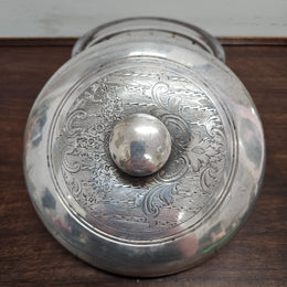 Unusual Victorian Vanity Glass Container with "Greek Key Pattern to Base" with a Silver Lid & Internal Mirror