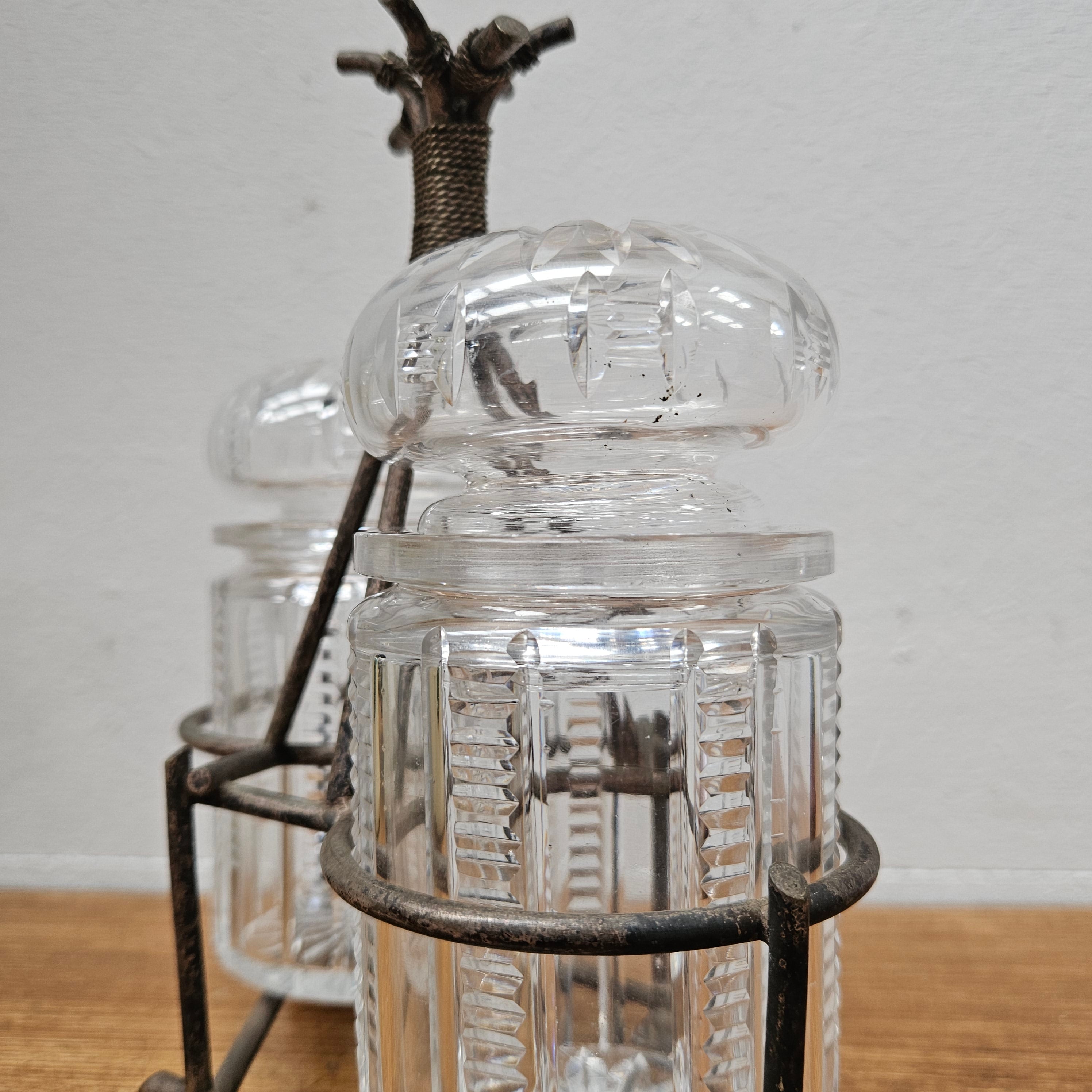 Antique Pick/Olive Glass Set In Stand | Antique & Vintage | Moonee Ponds Antiques | Australia Wide Delivery