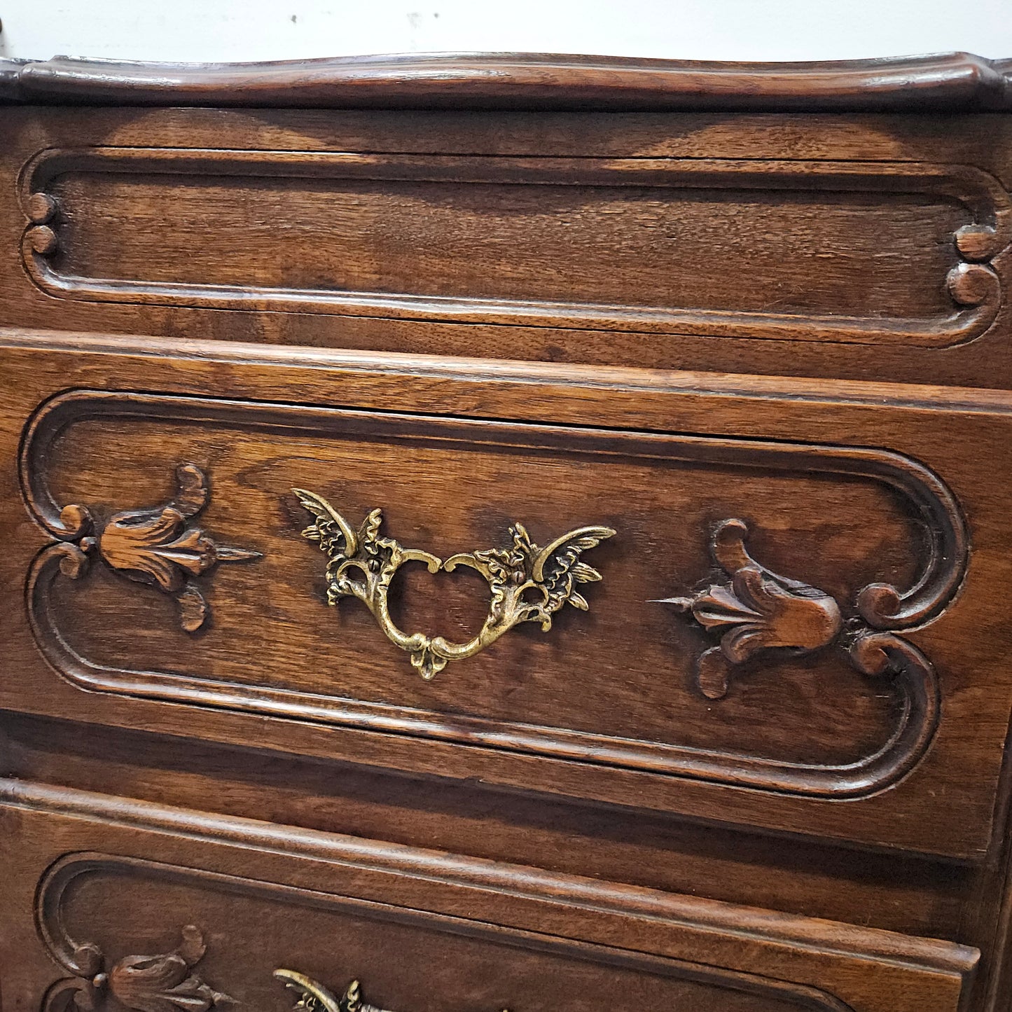 Louis XV Style Oak Three Drawer Side Cabinet