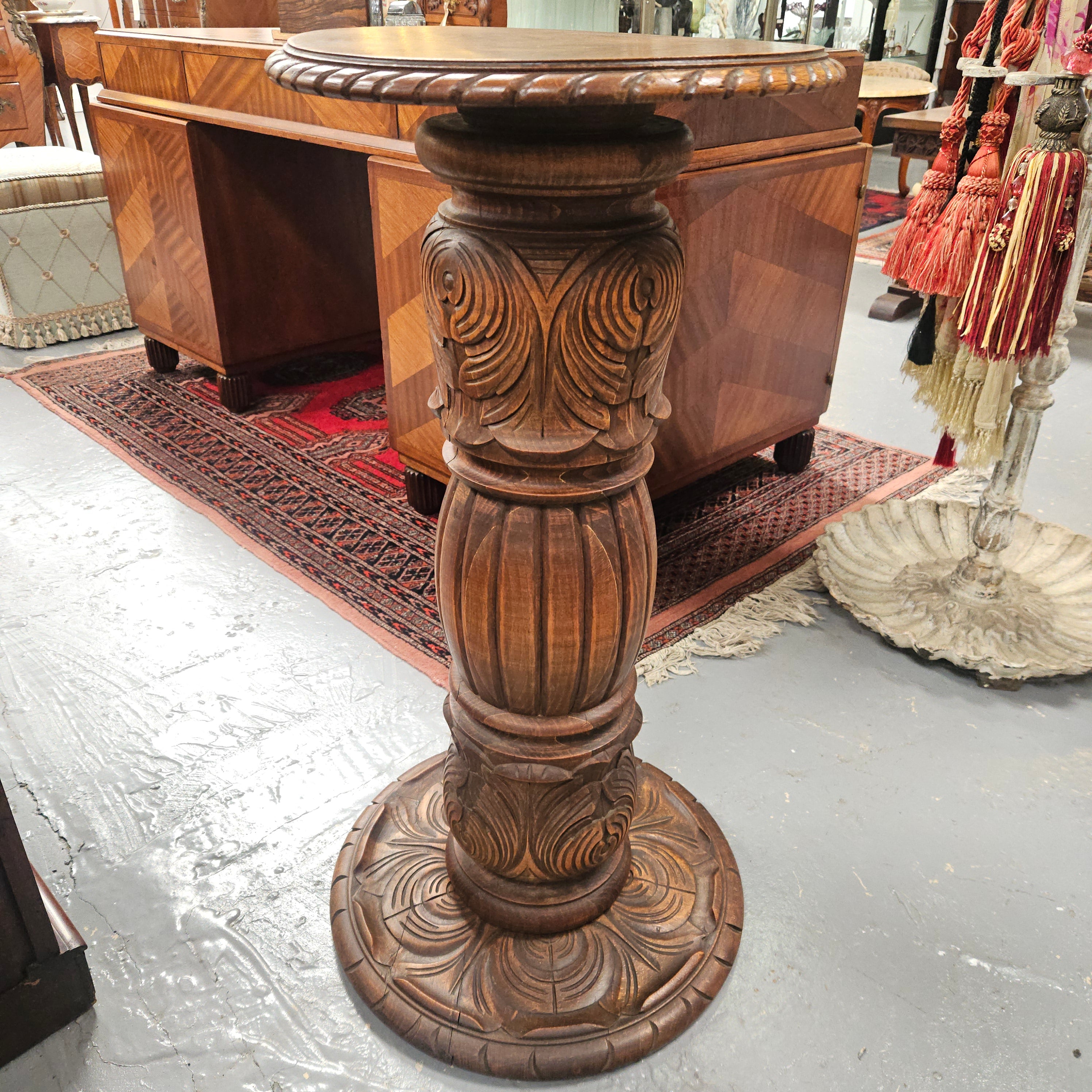 Nicely Carved French Oak Pedestal | Antique & Vintage | Moonee Ponds Antiques | Australia Wide Delivery