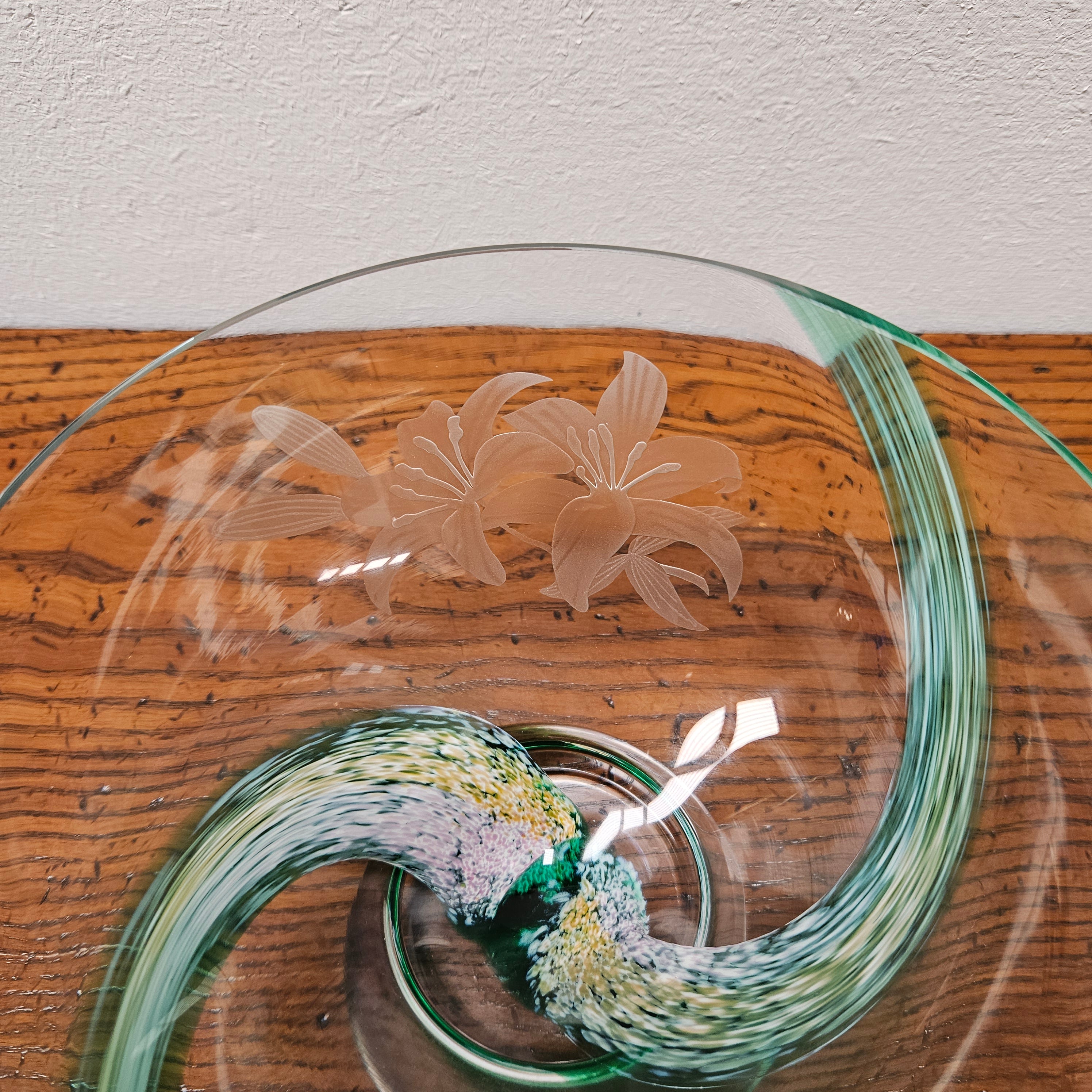 Caitness Green Swirl & Etched Glass Vase | Antique & Vintage | Moonee Ponds Antiques | Australia Wide Delivery