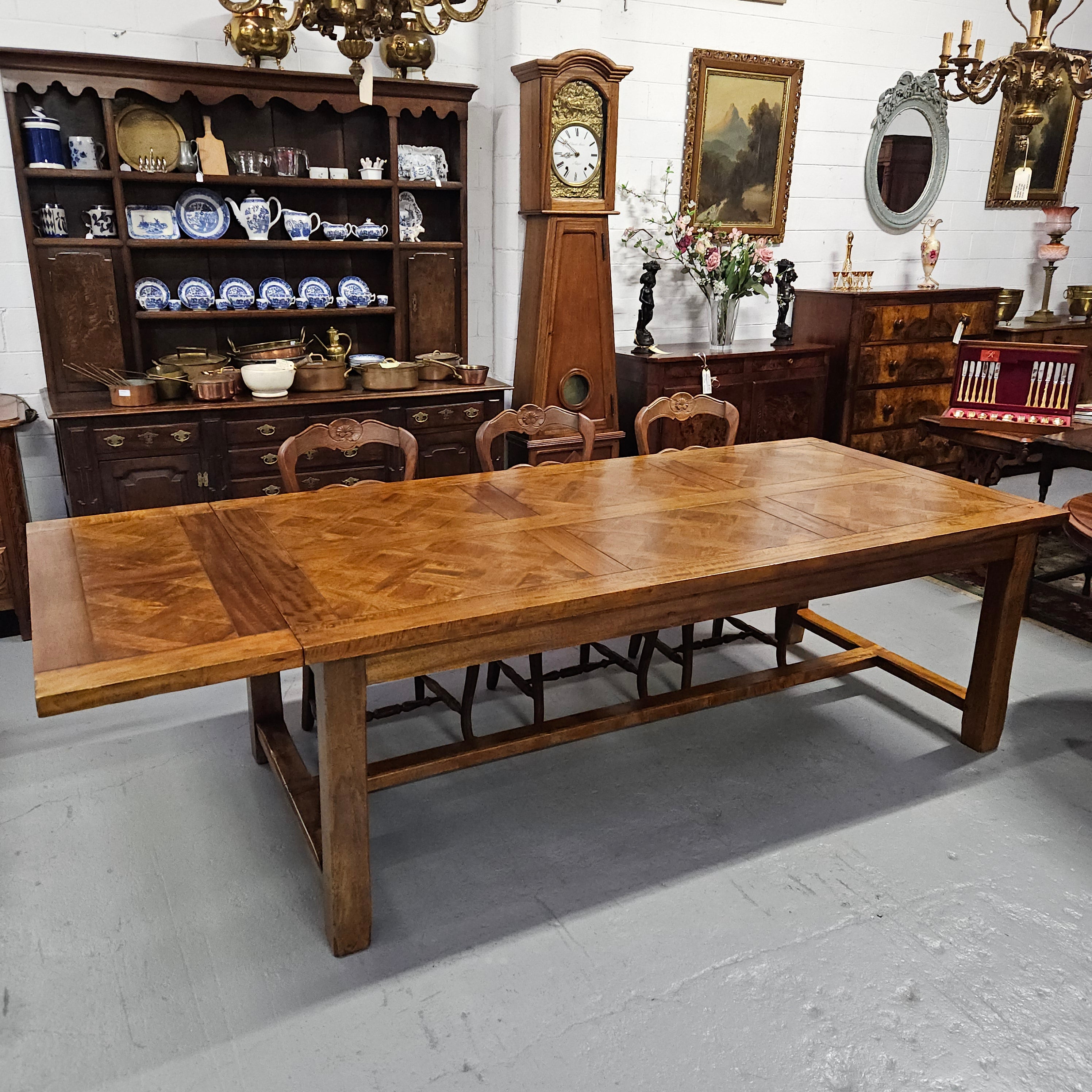French Style Parquetry Top Fruit wood Farmhouse Extension Table | Antique & Vintage | Moonee Ponds Antiques | Australia Wide Delivery