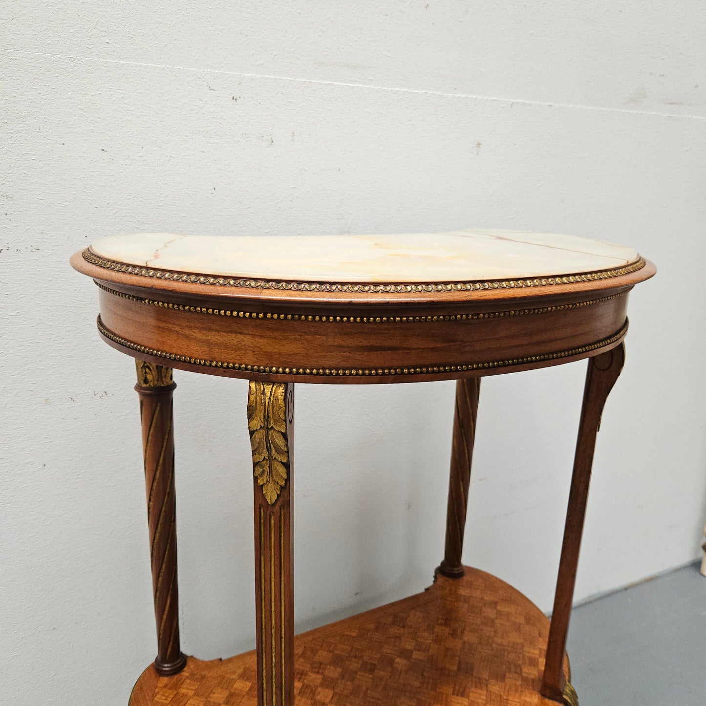 Louis XVIth Style Kidney Shape, Marble Top, Ormolu Trim Side Table