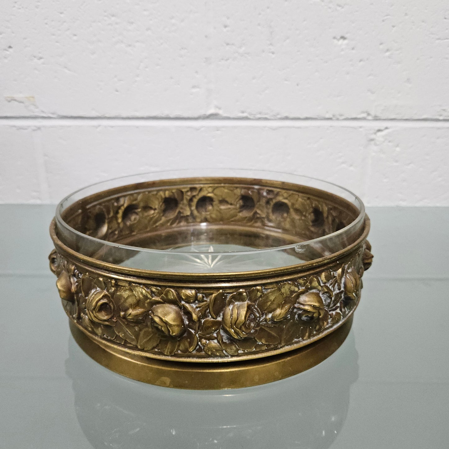 Brass & Cut Glass Insert Serving Bowl