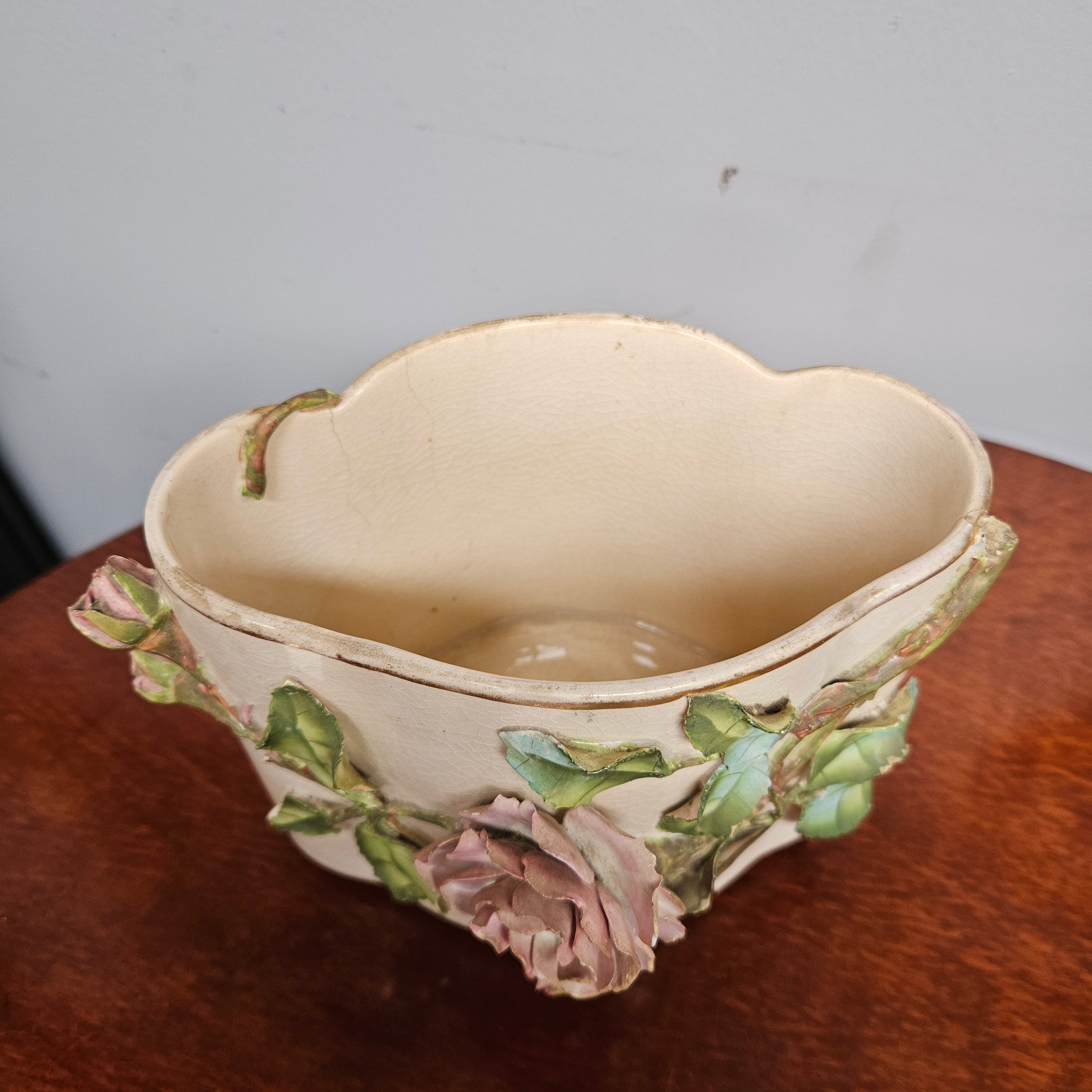 Victorian Pink Rose Pottery Flower Vase