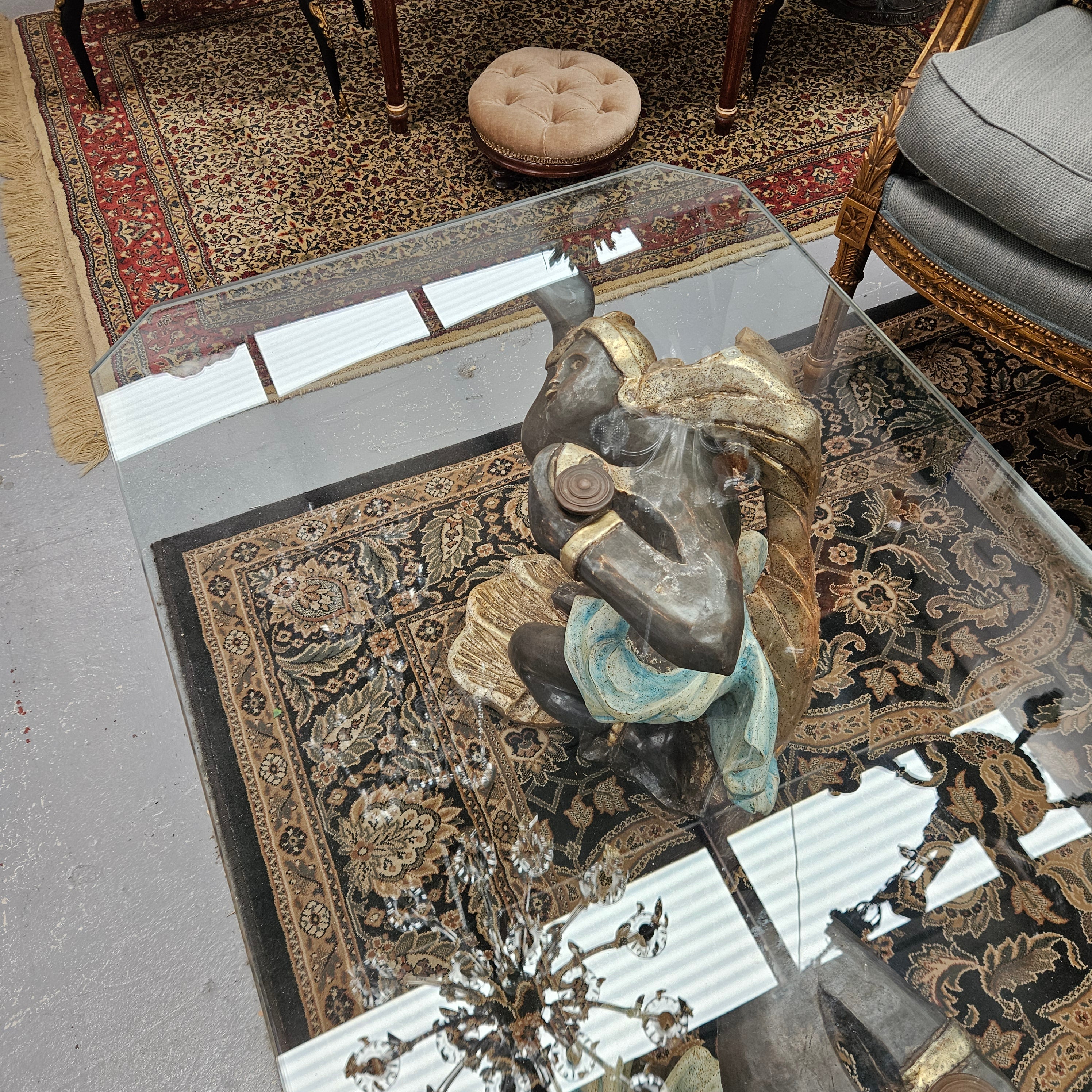 Vintage Carved Giltwood, Painted Blackamoor Glass Topped Coffee Table | Antique & Vintage | Moonee Ponds Antiques | Australia Wide Delivery