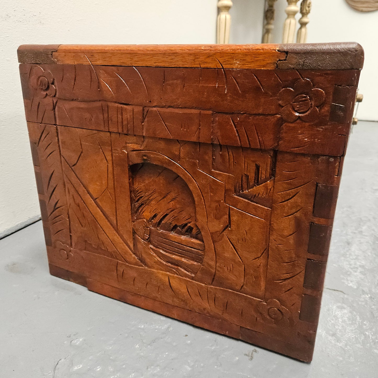 Small Oriental Carved Camphor Wood Chest