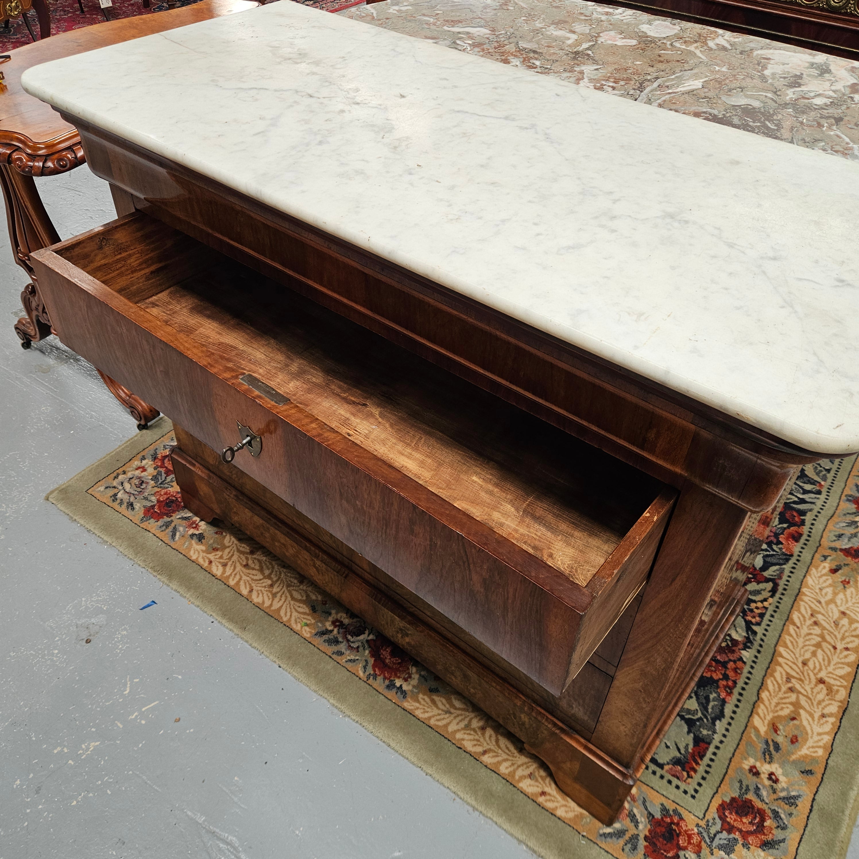 19th Century Louis Phillipe Chest of Figured Walnut and Marble Top | Antique & Vintage | Moonee Ponds Antiques | Australia Wide Delivery