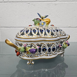 Vintage Servre Style Potpourri Holder With Fruit & Insects