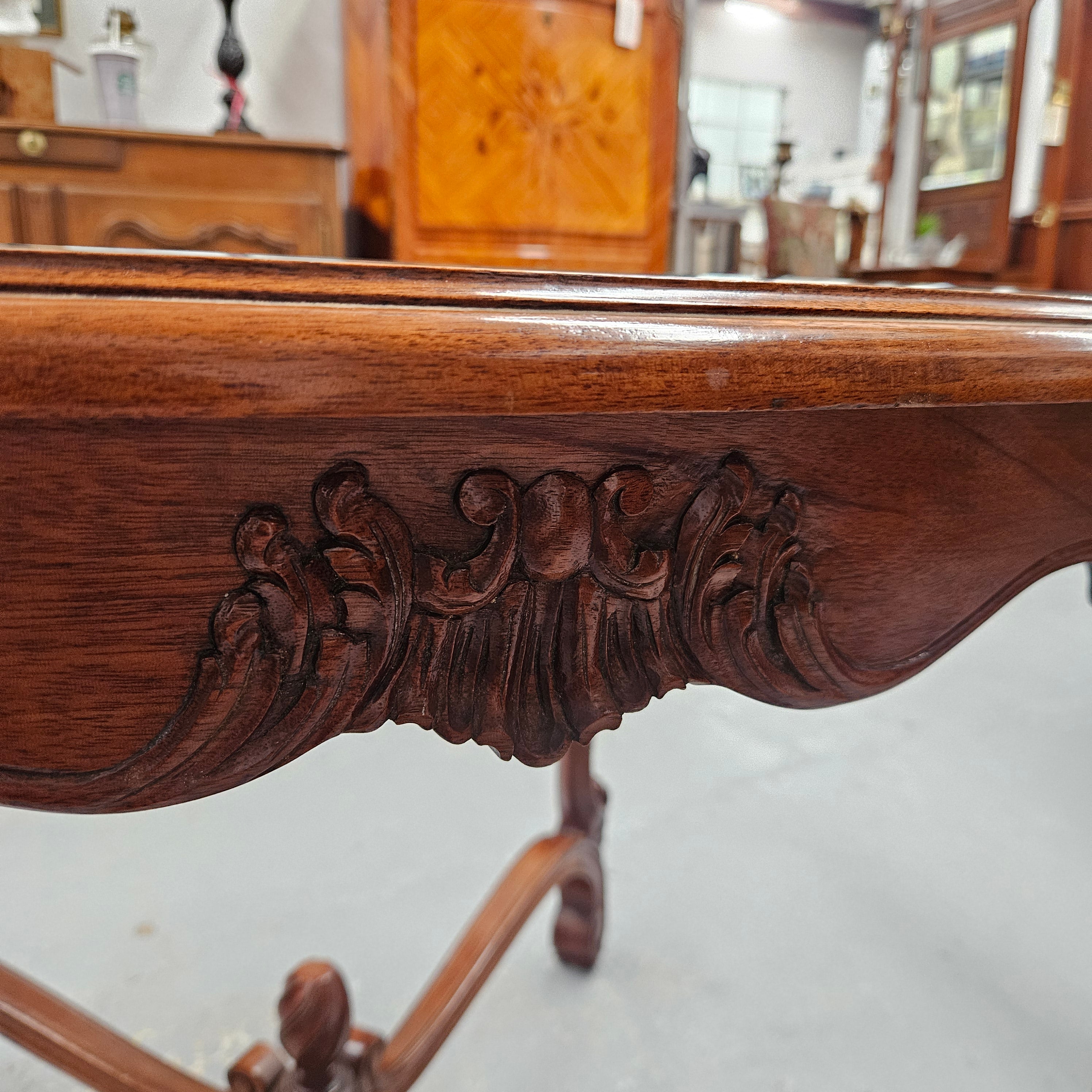 Vintage Mahogany Glass Top Coffee / Side Table Rococo Style | Antique & Vintage | Moonee Ponds Antiques | Australia Wide