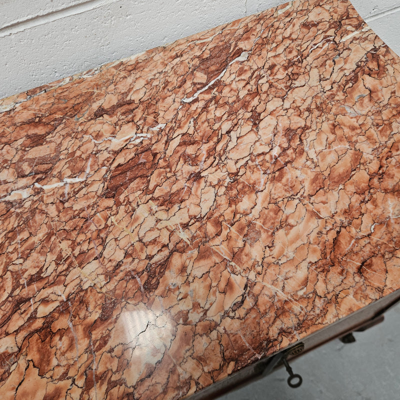French Burr Walnut & Walnut Marble Top Side Cabinet