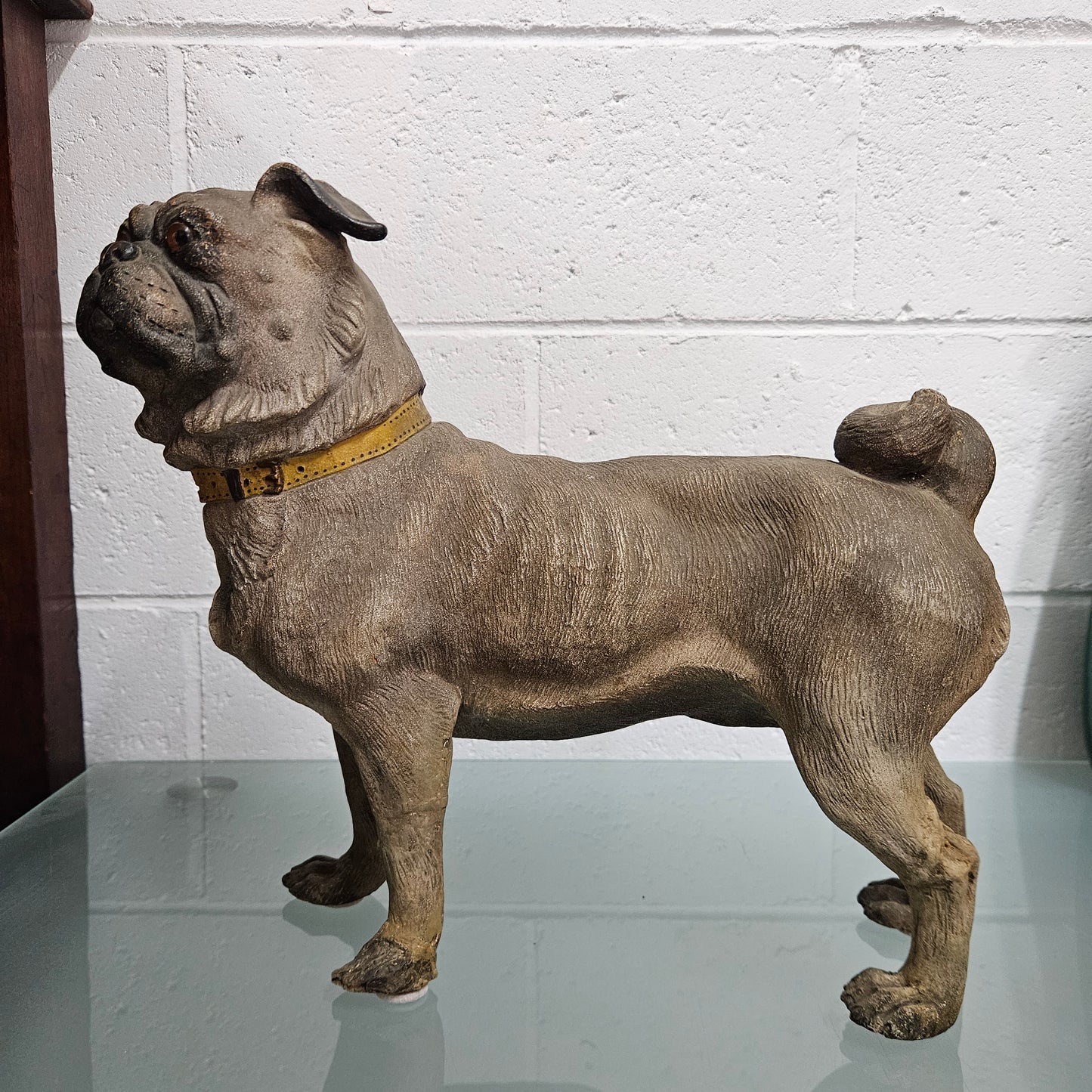 Rare Australian Large Cold Painted Terracotta Pug Statue