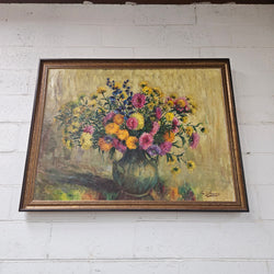 Sourced from France Large Signed Oil on Canvas Floral Still Life | Antique & Vintage | Moonee Ponds Antiques | Australia Wide Delivery