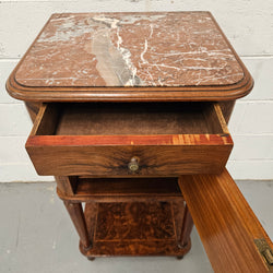 French Figured Walnut Marble Top Bedside | Antique & Vintage | Moonee Ponds Antiques | Australia Wide Delivery